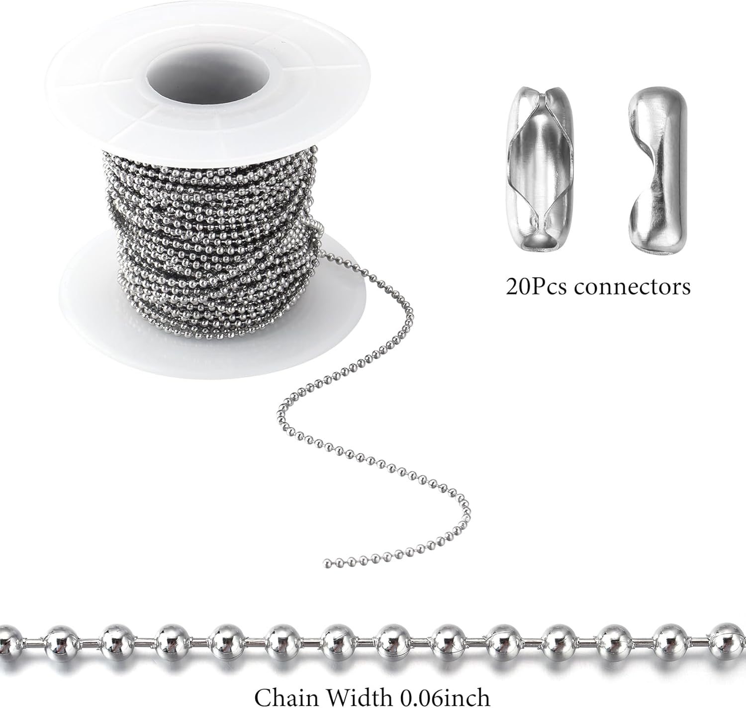 Topacket 33Feet Ball Bead Chain Stainless Steel Dog Tag Chain with Matching Connectors for Jewelry Making Necklace Hanging Bracelets Keychain(1.5mm) - Image 2