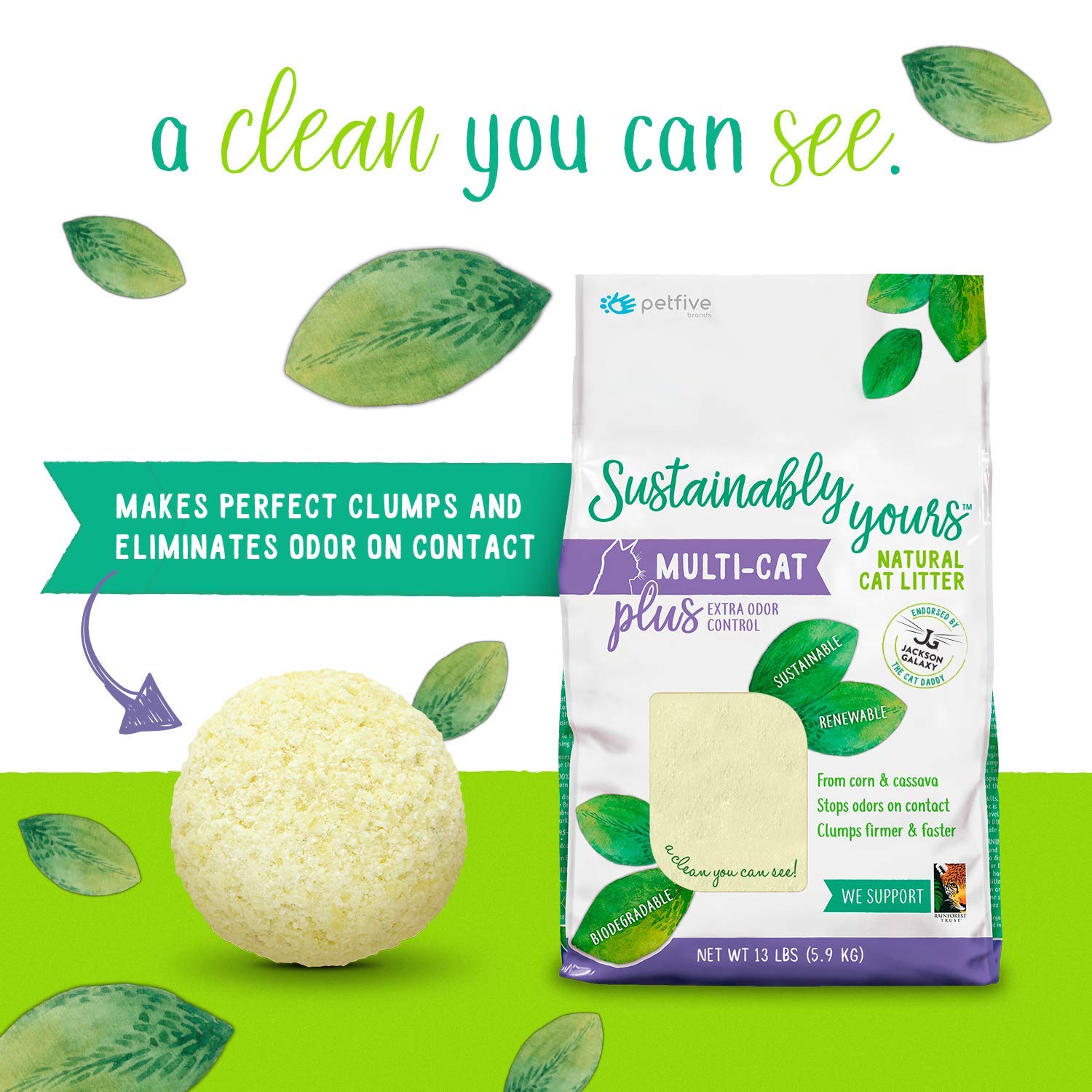 Petfive Sustainably Yours Natural Sustainable MultiCat Litter, 13 lbs