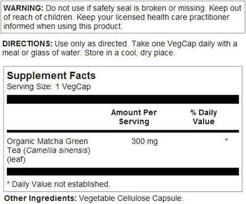 Miniatura 2 de SOLARAY Té verde Matcha 300 mg | Energía saludable, antioxidante, apoyo para el metabolismo del estado de ánimo | 100 VegCaps