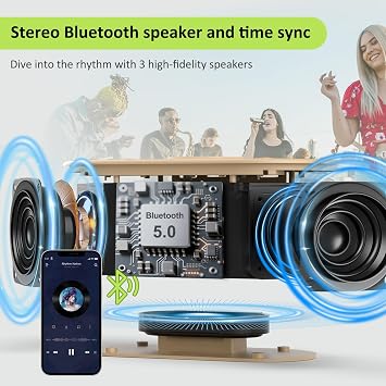 DreamSky Alarm Clock Radio with Wireless Charging and Bluetooth Speaker | Loud Alarm for Heavy Sleepers, Bedroom Digital FM Radio with Sleep Timer, 0-100% Dimmer, 9 Alarm Sounds & 16 Volumes, USB