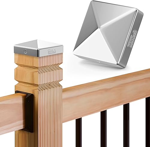 Miniatura 10 de Tapa de poste de pirámide de acero inoxidable de 5.5 x 5.5 pulgadas para postes de madera verdaderosreales de 5.5 x 5.5 pulgadas (funciona solo con