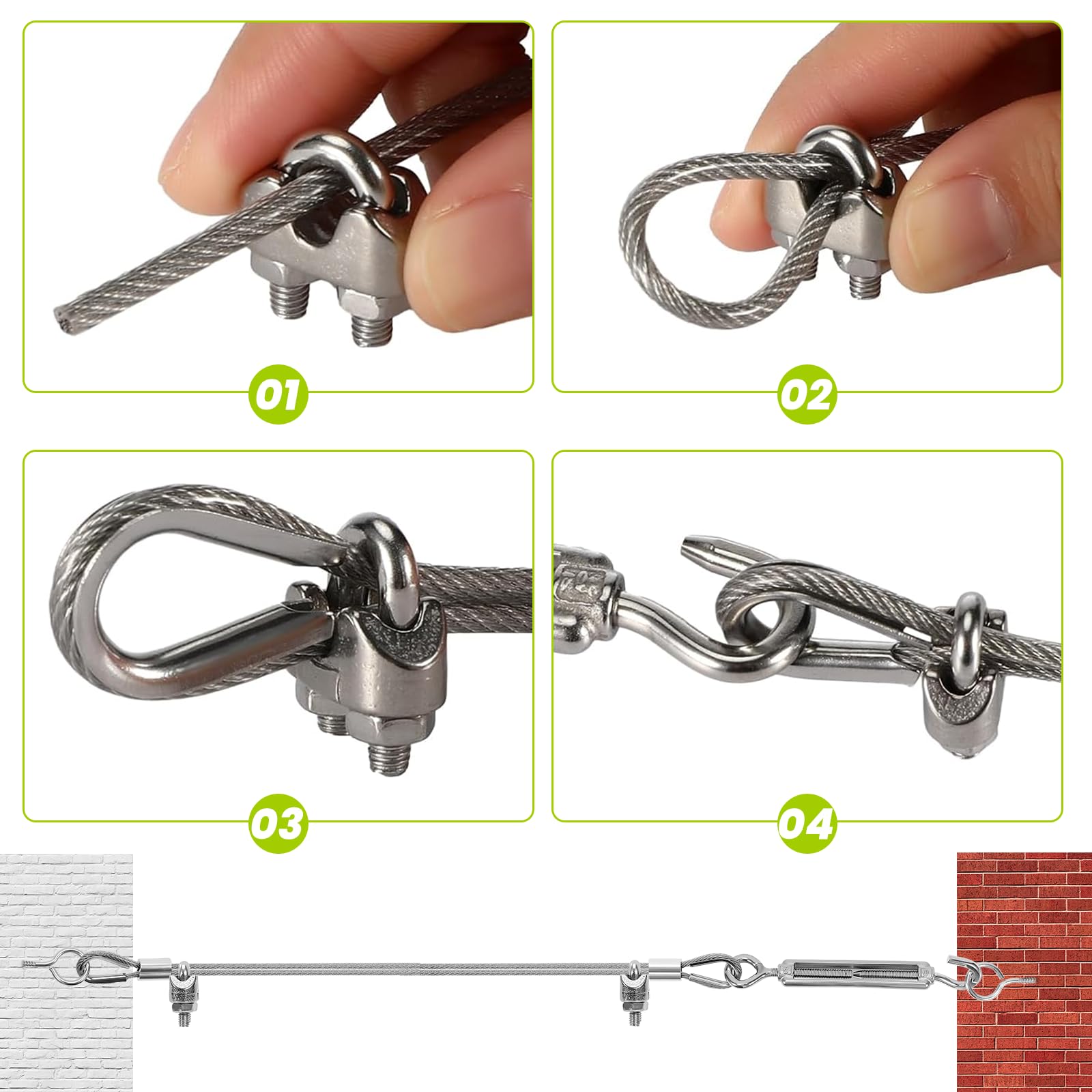 Zorplex 30M Cavo in Acciaio Inox Kit, 3mm Fune Acciaio in PVC Rivestito con Tenditore M5, Fune Metallica Resistente per Piante Rampicanti, Stendibiancheria, Illuminazione Esterna e Progetti da Giardi