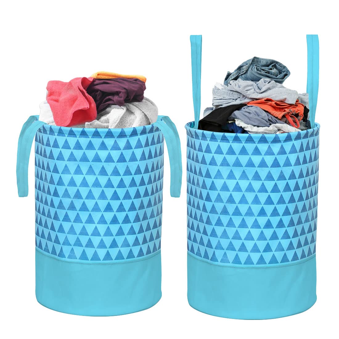 PrettyKrafts 45L Non Woven Trio Printed Round Foldable Large Laundry Bag/Basket With Handles, Freestanding Clothes Storage Organizer for Bedroom, Bathroom, Dorm (36x36x45cm, Blue, Set of 2) (B083RC5B8W) Amazon Price History, Amazon Price Tracker