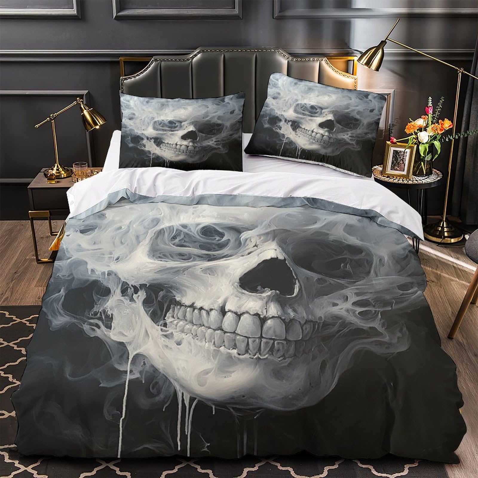Housse de couette crâne fantôme 3D anti-décoloration avec zip invisible 260x220cm
