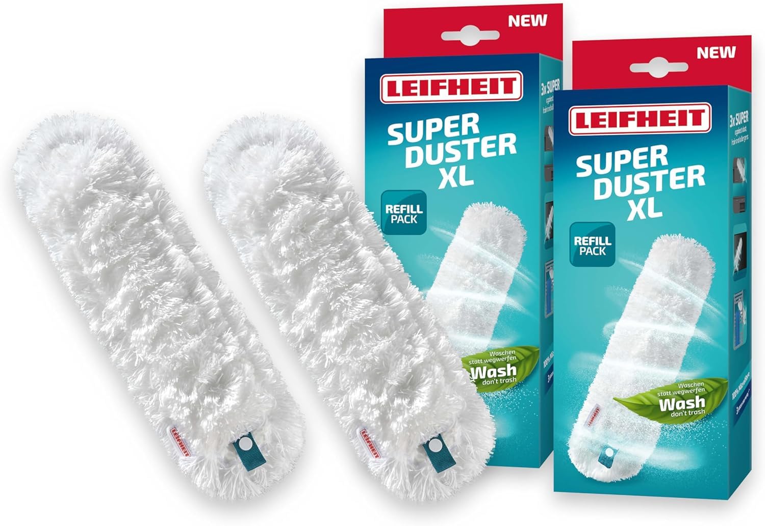 Leifheit SUPERDUSTER XL Staubbezüge 2er Set, waschbare Ersatzbezüge für Staubwedel, leicht und gründlich staubwischen, waschen statt wegwerfen