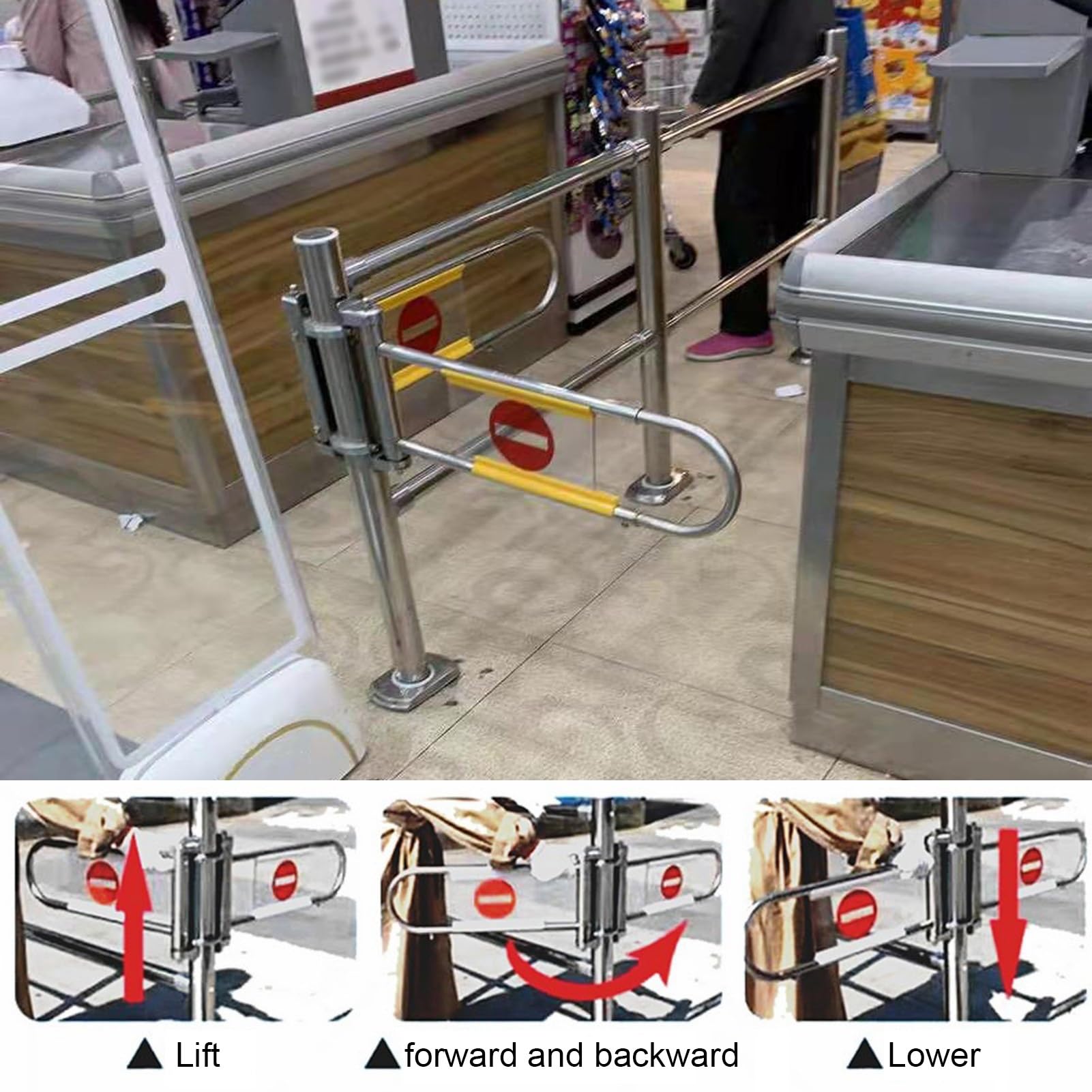 1-drożna brama barierowa ze stali nierdzewnej do supermarketu i magazynu, jednokierunkowe ogrodzenie ochronne, automatyczne zamykanie do fabryki i korytarza parkowego (55 x 100 cm)