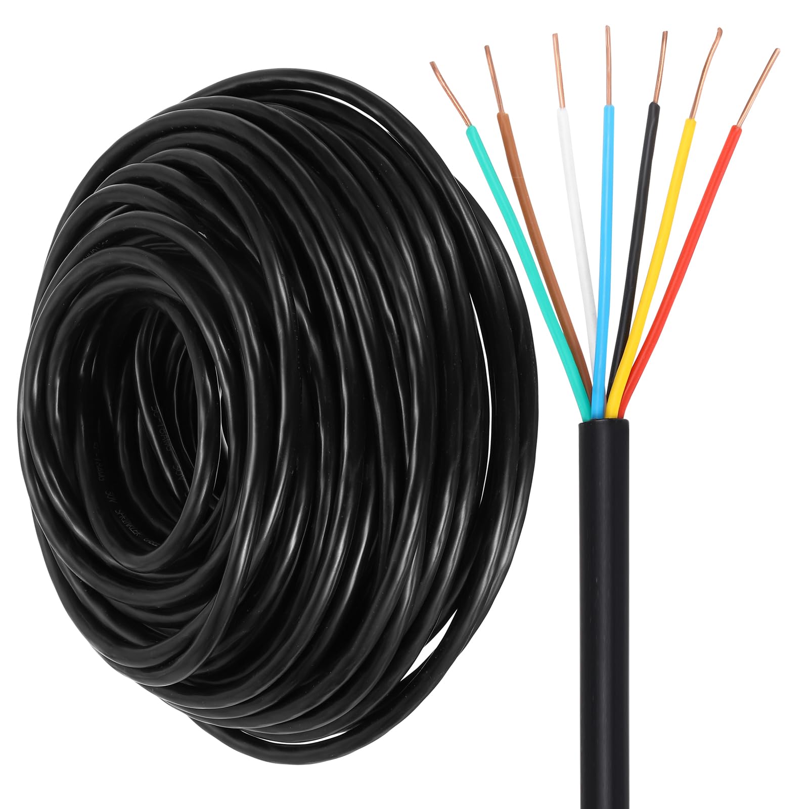 sourcing map 18/7 Sprinkler Wire, 60M/100ft 18 Gauge 7 Conductor Solid Irrigation Wire, PVC Jacket Sprinkler Cable for Underground Irrigation System, Field Central Control System, Thermostat