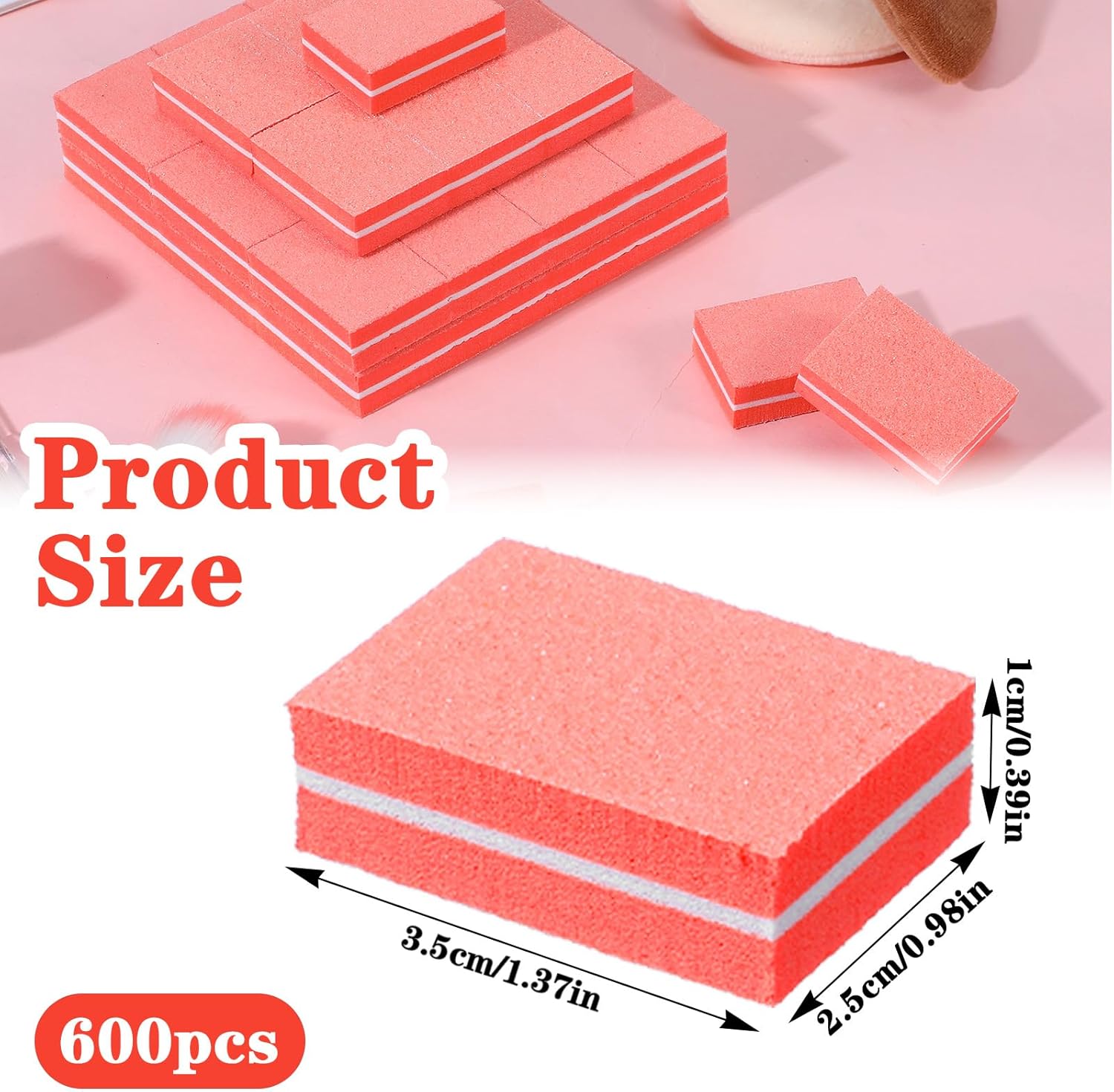 600 Pieces Bulk Mini Nail Buffer Blocks 80/100 Grit Orange 2 Sided Professional Salon Nail File Prior to Application of Polish Buffers for Acrylic Nails