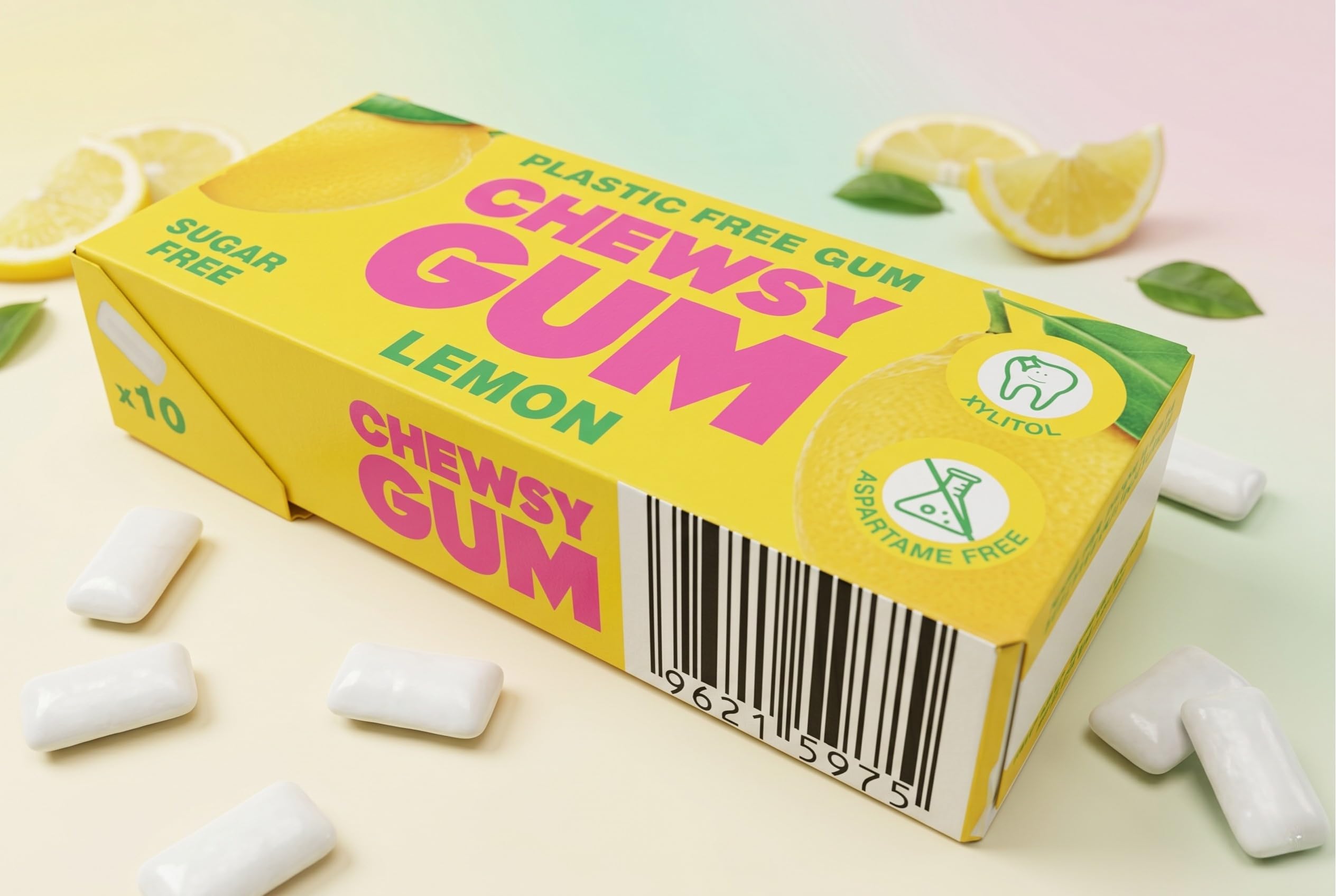 Chewsy Citron Gomme à mâcher sans plastique 100% xylitol 15 g Lot de 12