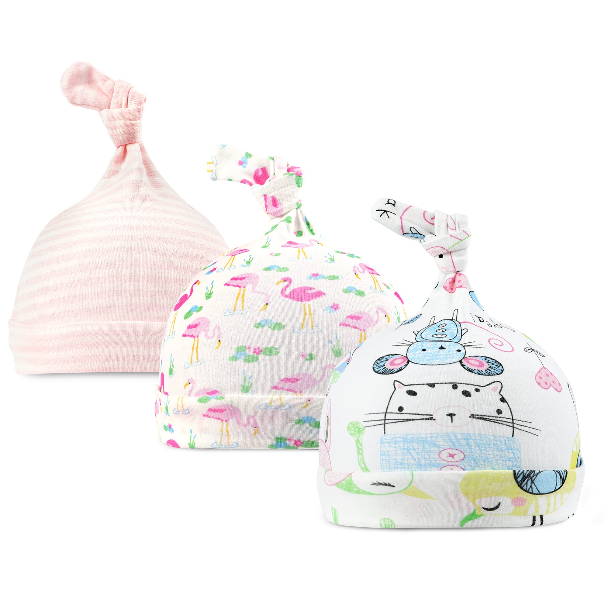 Cuteon Men's 04-Mouse 3 Pack Baby Beanie Knot Hat Newborn Boys Girls Cotton Adjustable Cap For Baby 0-6 Months