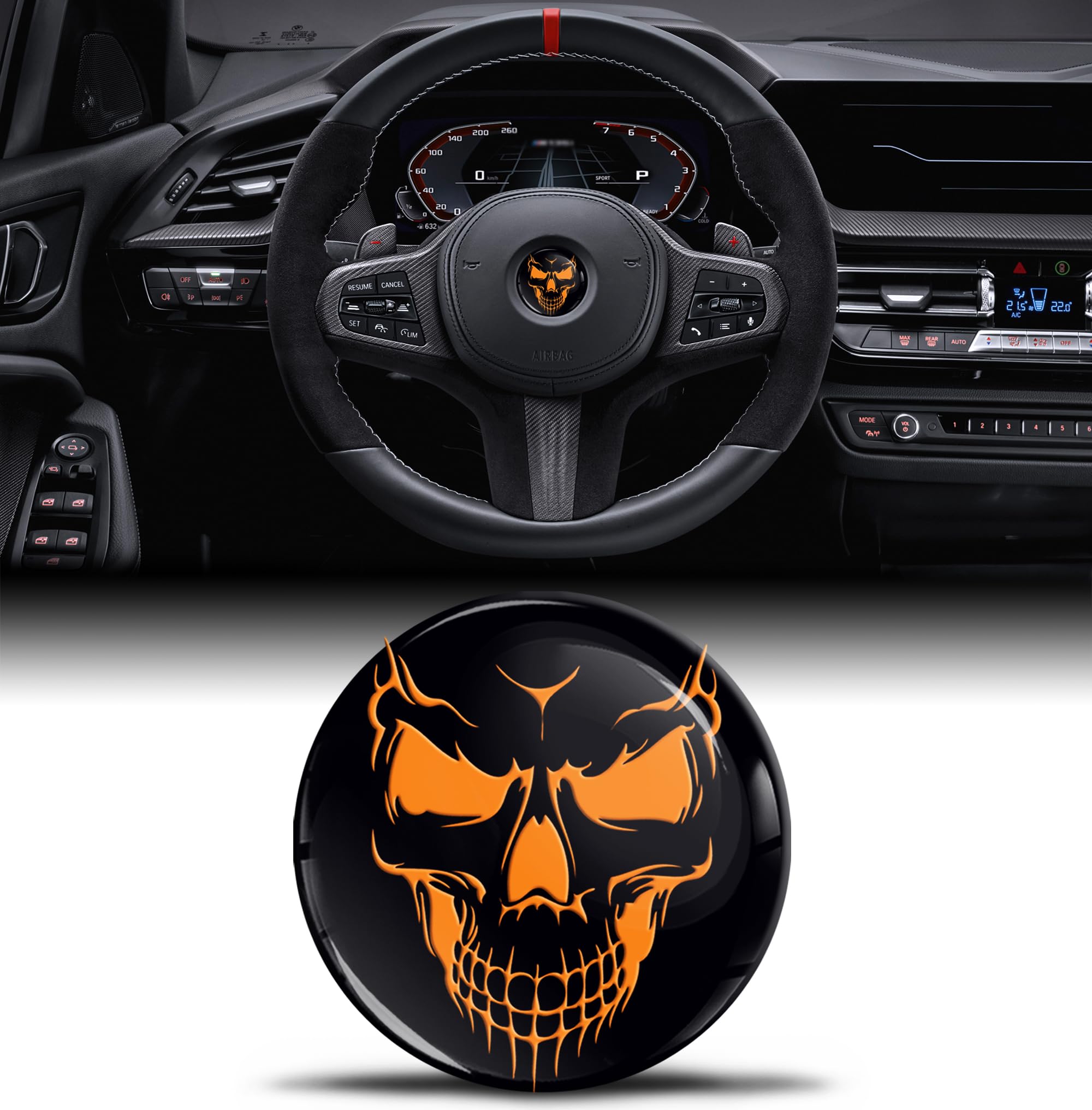 Biomar Labs Steering Wheel Badge 3D Domed Sticker 45mm Compatible with BMW 36131181082 – Emblem Overlay Decal – Car Interior Accessory (V 27)