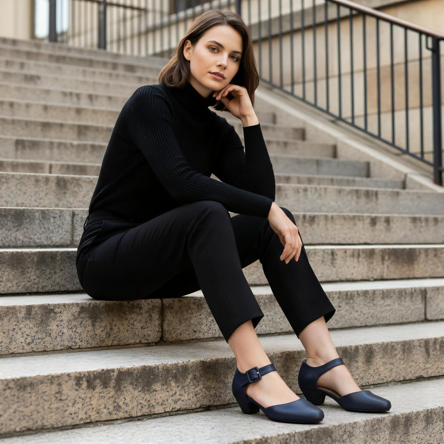 LIURUIJIA Women's Closed Toe Low Chunky Heel Pumps Ankle Strap Dress Shoes for Work Wedding Party Dance - Image 5