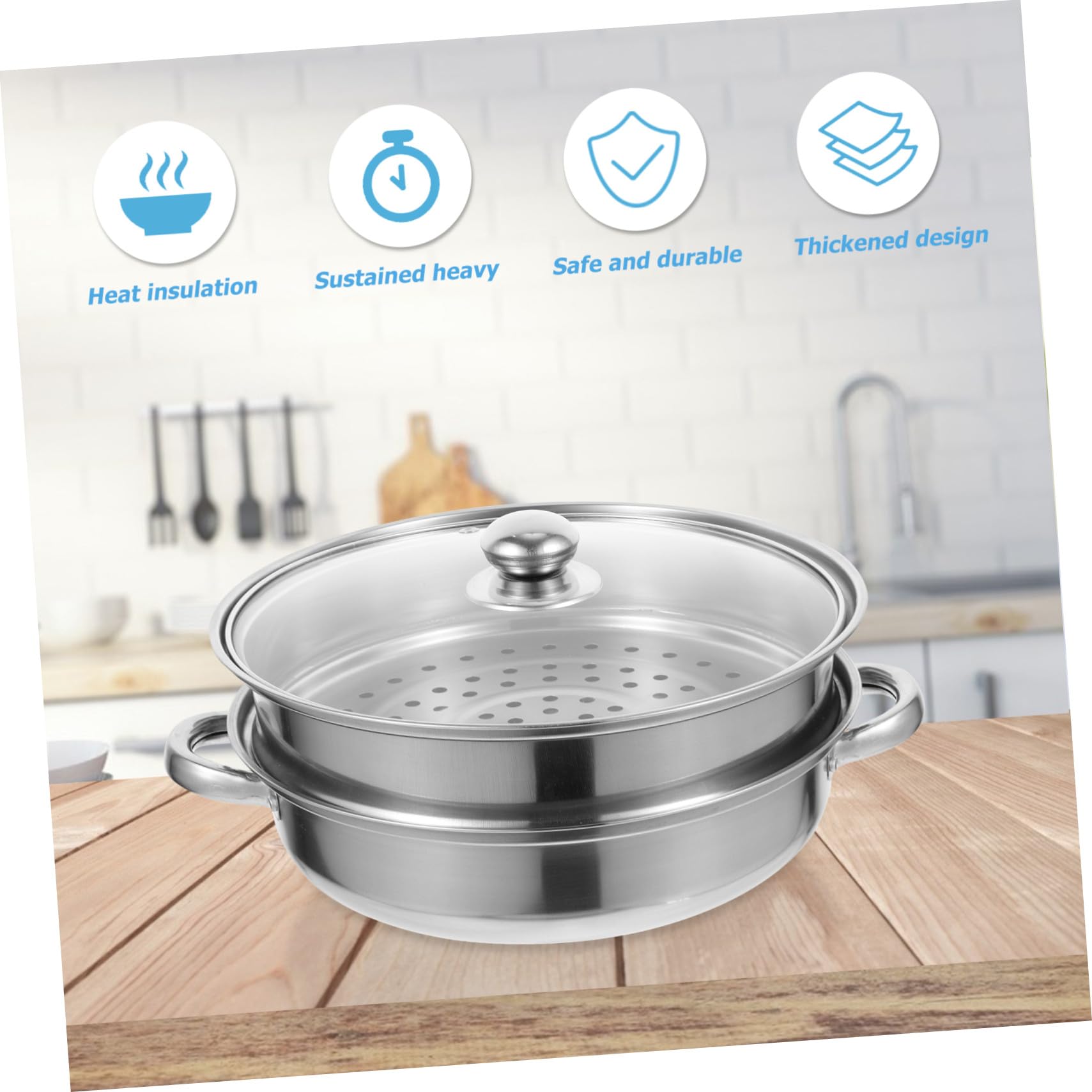 Olla Vaporera de Acero Inoxidable de Doble Capa con Asas para Cocina Familiar y Profesional Potente Cocedero al Vapor para Verduras Pescados y Mariscos Fácil Limpieza Lavavajillas