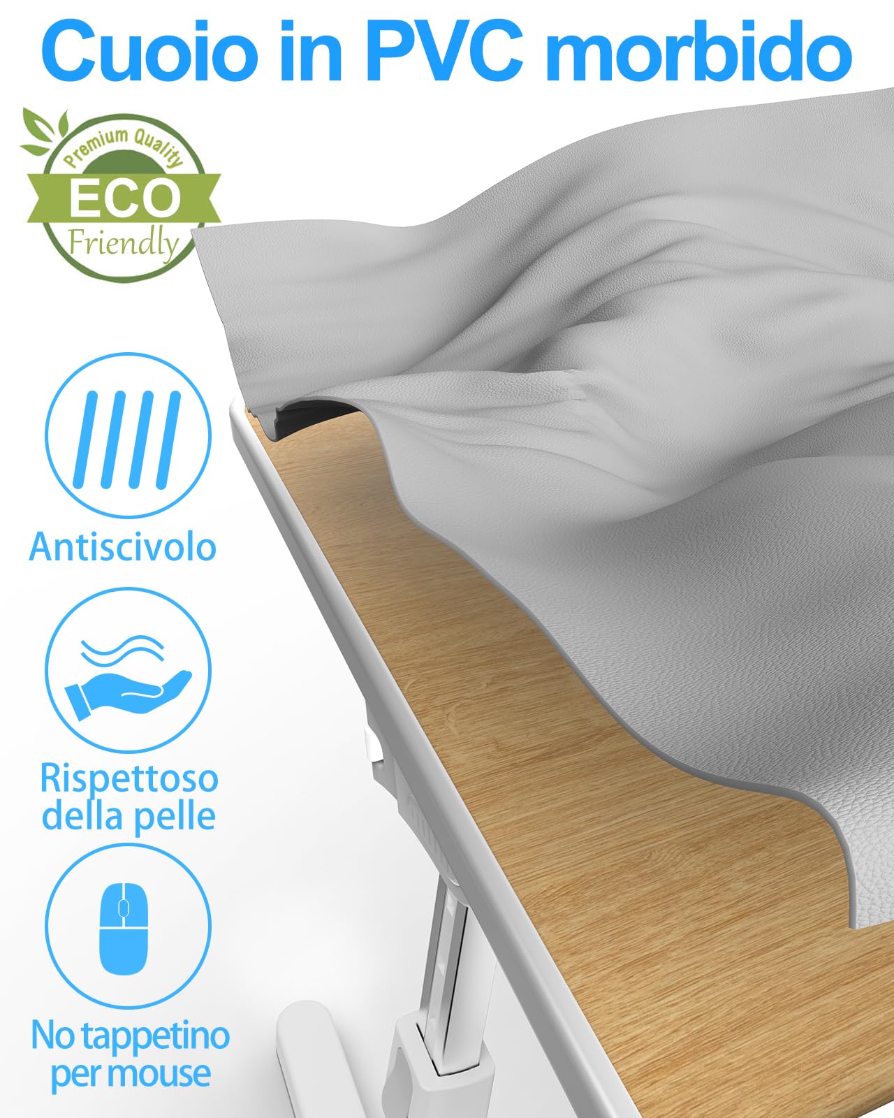 Potuopy Tavolino da Letto, Tavolino Porta PC Angolare Regolabile in Altezza in Pelle, Vassoio da Letto Pieghevole X-Large per Lavorare, Leggere e sul Pavimento del Divano Letto (Grigio, 60 * 40cm)