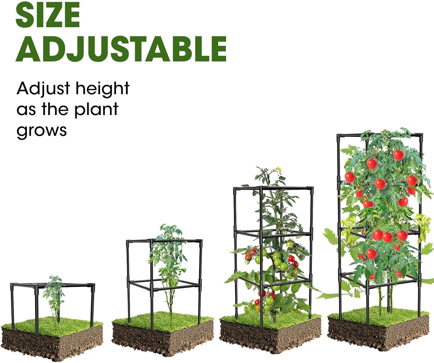 3 Pack Tomato Cages, Square Tomato Plant Stakes Support Cages Trellis for Garden Climbing Vegetables Flowers Fruits,Extra Bold,Black
