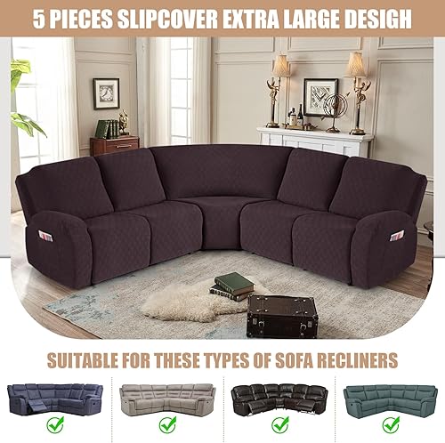 Miniatura 4 de VANSOFY Fundas de sofá modular reclinables extra grandes, fundas lavables de 5 piezas para sofá modular en forma de L, fundas gruesas y suaves para