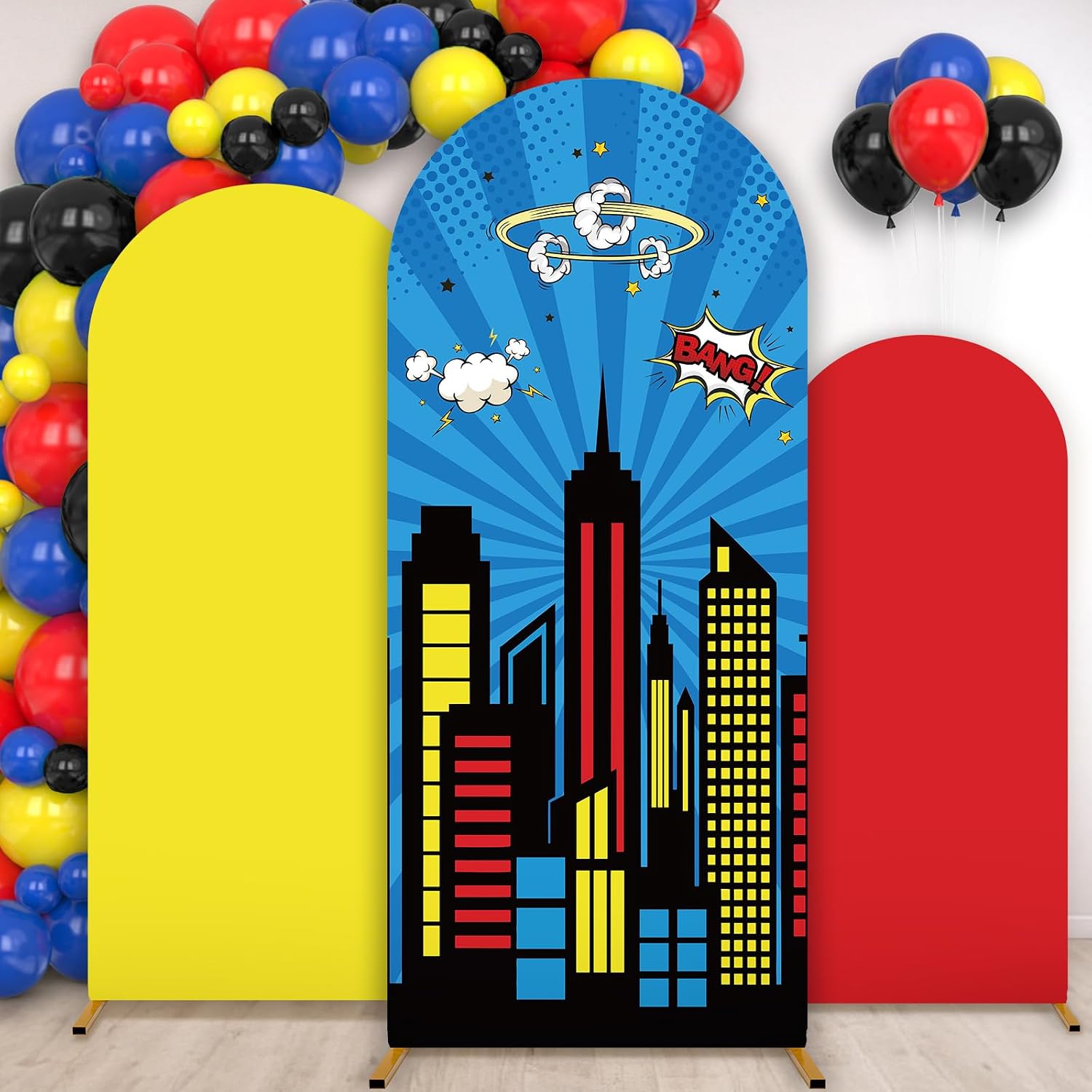 chiazllta 3 PCS Super Theme Hero Arch Backdrop Cover Hero Birthday Decorations Polyester Arch Stand Cover Heroes Photography Background for Photo Props Baby Shower Cosplay Wedding Backdrop Supplies