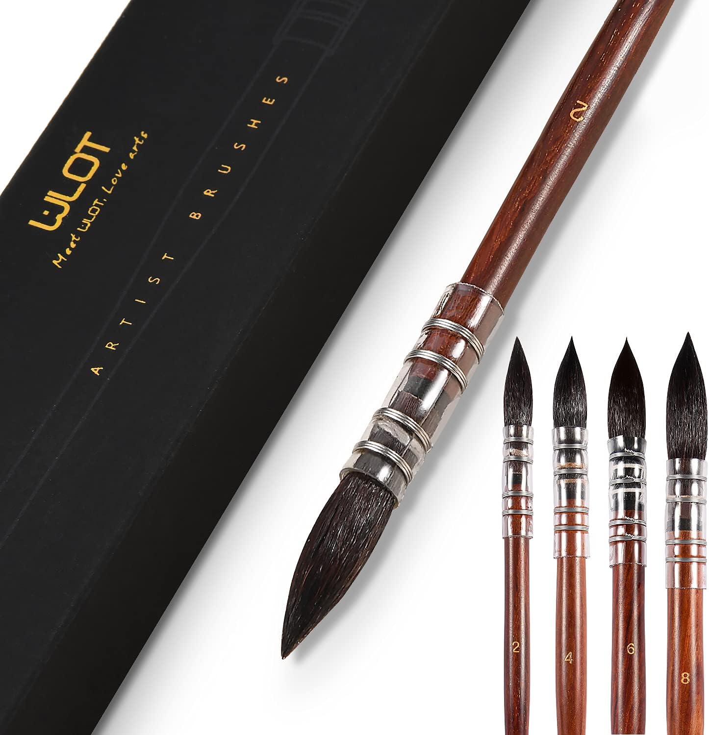 Watercolour Brushes Professional Squirrel Hair Painting Brush Wooden Handle Round Tip Artist Brush Artist Mop for Acrylic Inks Gouache Tempera Craft Colours (#2)