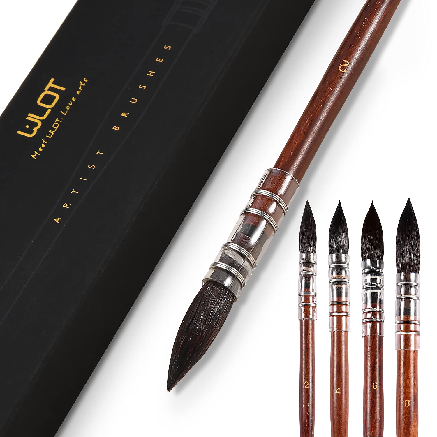 Watercolour Brushes Professional Squirrel Hair Painting Brush Wooden Handle Round Tip Artist Brush Artist Mop for Acrylic Inks Gouache Tempera Craft Colours (#2)