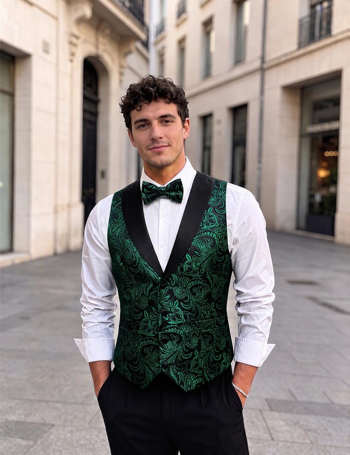 DiBanGu Mens Vest Bowtie Set Shawl Collar Formal Waistcoat