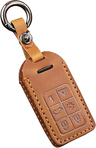 ontto Funda de cuero para llavero Volvo S60 S80 V40 V60 con llavero protector completo Smart Remote Key Holder, Marrón