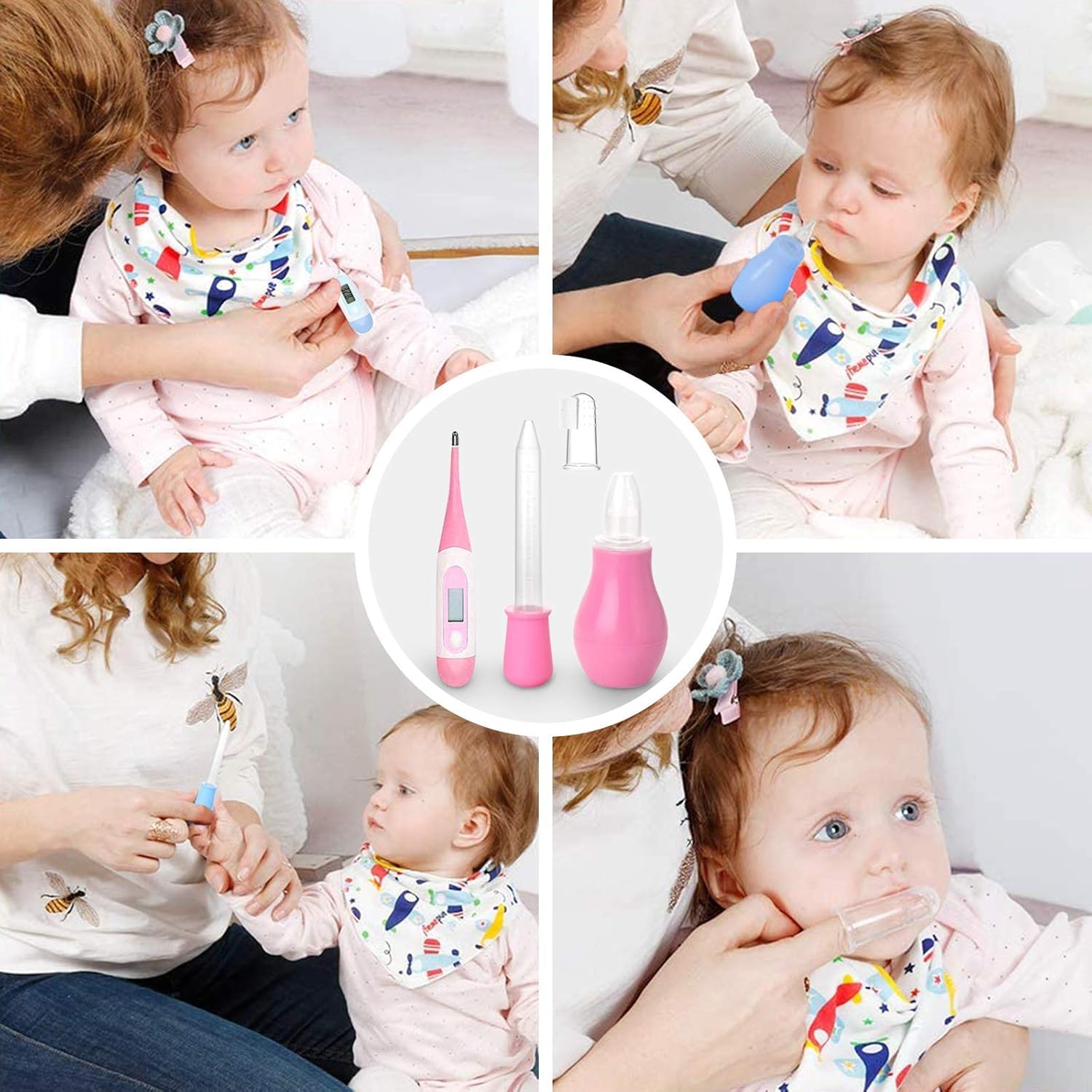 Trousse de Soin Bébé, HyAdierTech 13 Bébé Naissance Set, Kit de Soin Bébé, soins bébé Infirmière nouveau-né Bébé Clou Cheveux Soins de santé Des gamins Thermomètre Toilettage Brosse Trousse (pink)