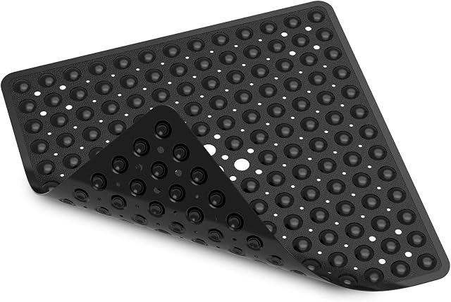 XIYUNTE Square Shower Mat Non Slip Anti Mould - 53x53cm/21x21inch Square Shower Mats for Inside Shower, Anti Slip Bathtub Mat with Suction Cups & Drain Holes, Machine Washable, Black