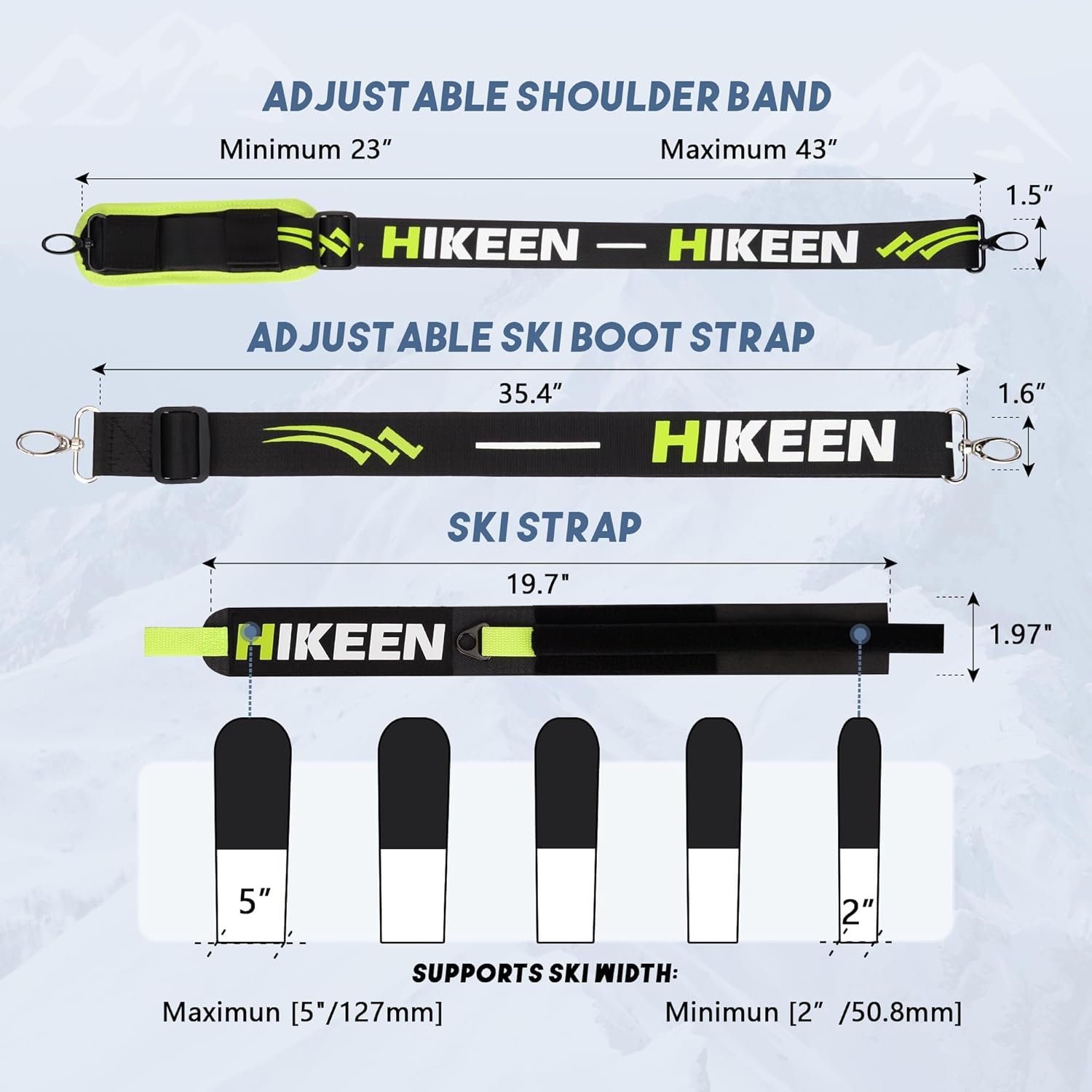 Hikeen Ski Strap, Pole and Boot Ski Carrier Strap for Easy Transportation of Your Skiing Accessory,Features Adjustable Anti-Slip Shoulder Comfortable Walking, Skier Gift