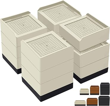 Bed Risers,Heavy Duty 4 Inch Furniture Risers Elevator for Sofa Table and Desk, Couch Lifts Risers Elevation in Heights 1.5, 3 or 4 Inch,Support Up to 1,300 Lbs4 Pack,Beige