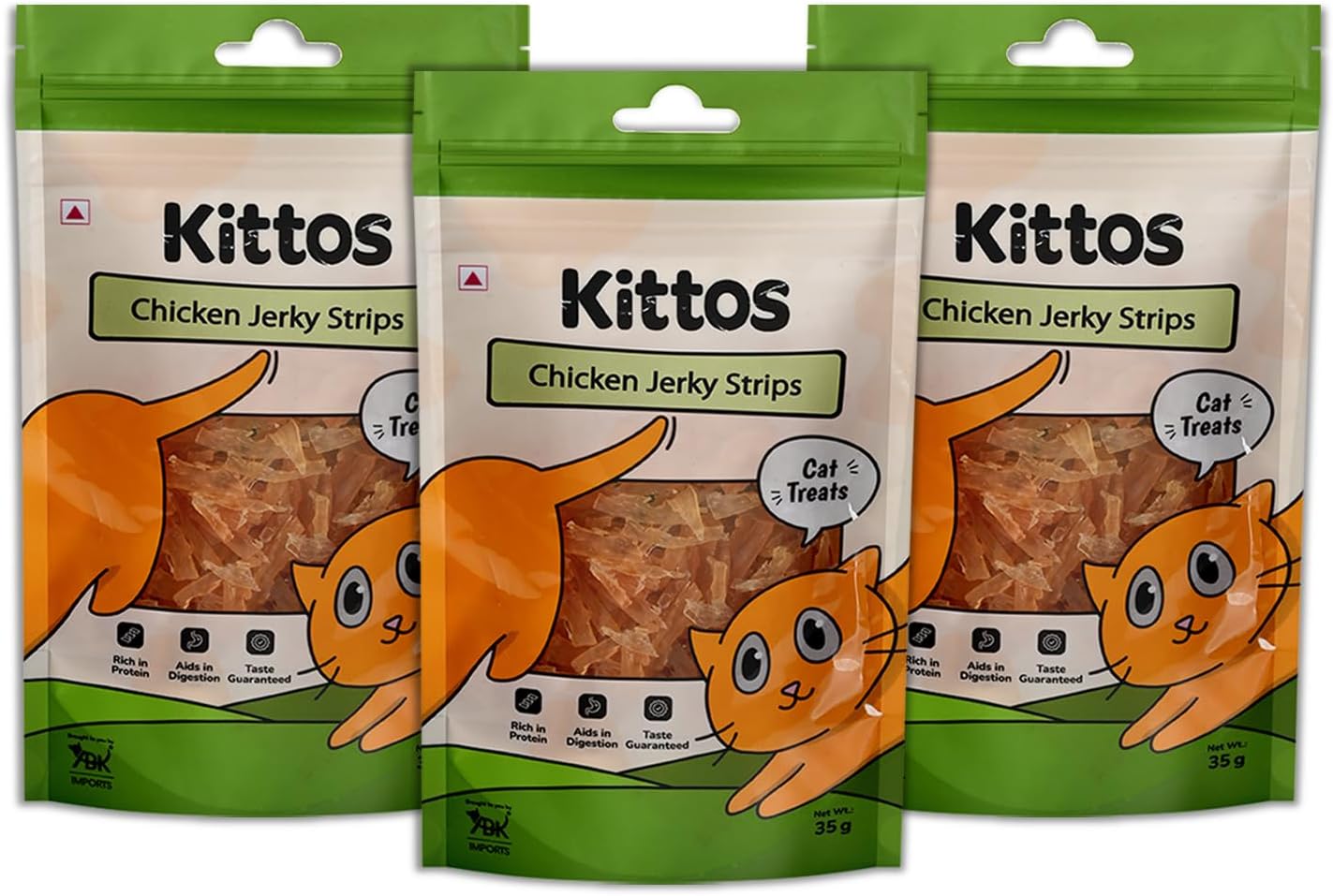 Kittos Chicken Jerky Strips Cat Treats for Training & Rewards - Protein-Rich, Healthy & Tasty Snacks for All Life Stages, 35 gm Each (Pack of 3)