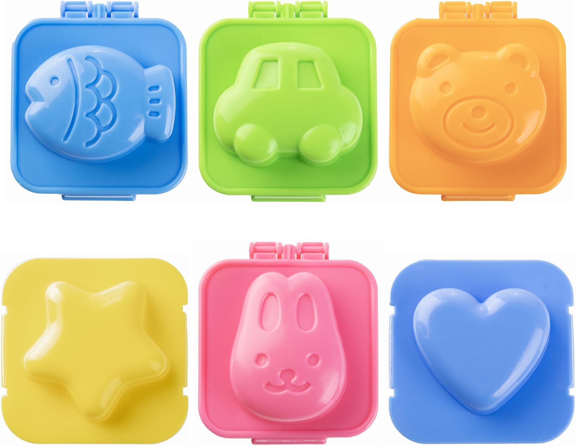 YunKo 6Pcs Egg Rice Mold Hard Boiled Egg Mold Fish Car Heart Shape Onigiri Molds Rice Ball Maker, Fondant Cake Pop Decorating Tool Fun Cookery Kitchen Gadgets