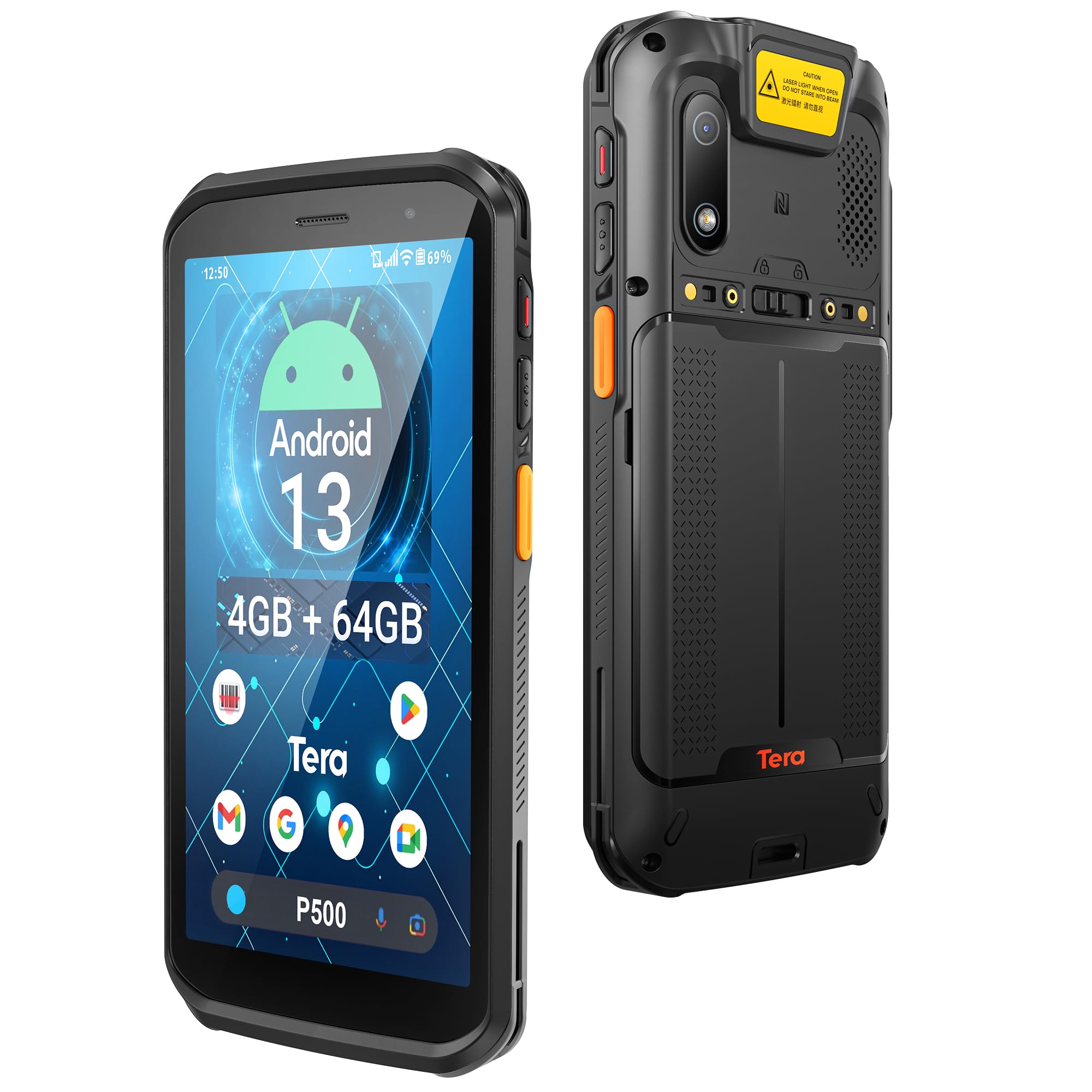 Tera Android 13 PDA Barcode Scanner: MTK Octa-Core 2.0GHz Honeywell HS7 4G + 64GB 5,45" 1440×720 Touchscreen Display Industrie 5100mAh Schnellladung IP66 1,8m Sturzfest 13MP+5MP Dual-Kamera P500