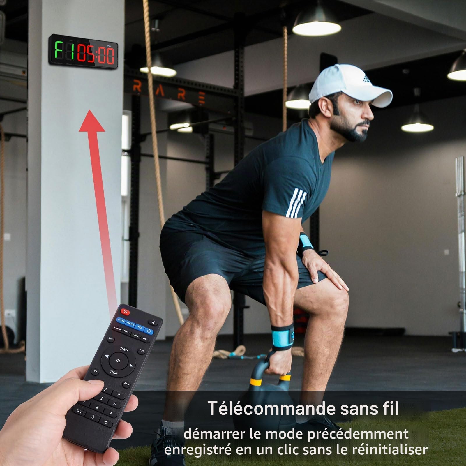 Timer Sport Grand Minuteur Fitness D'intervalle LED Chronomètre Compte à Rebours Count Up