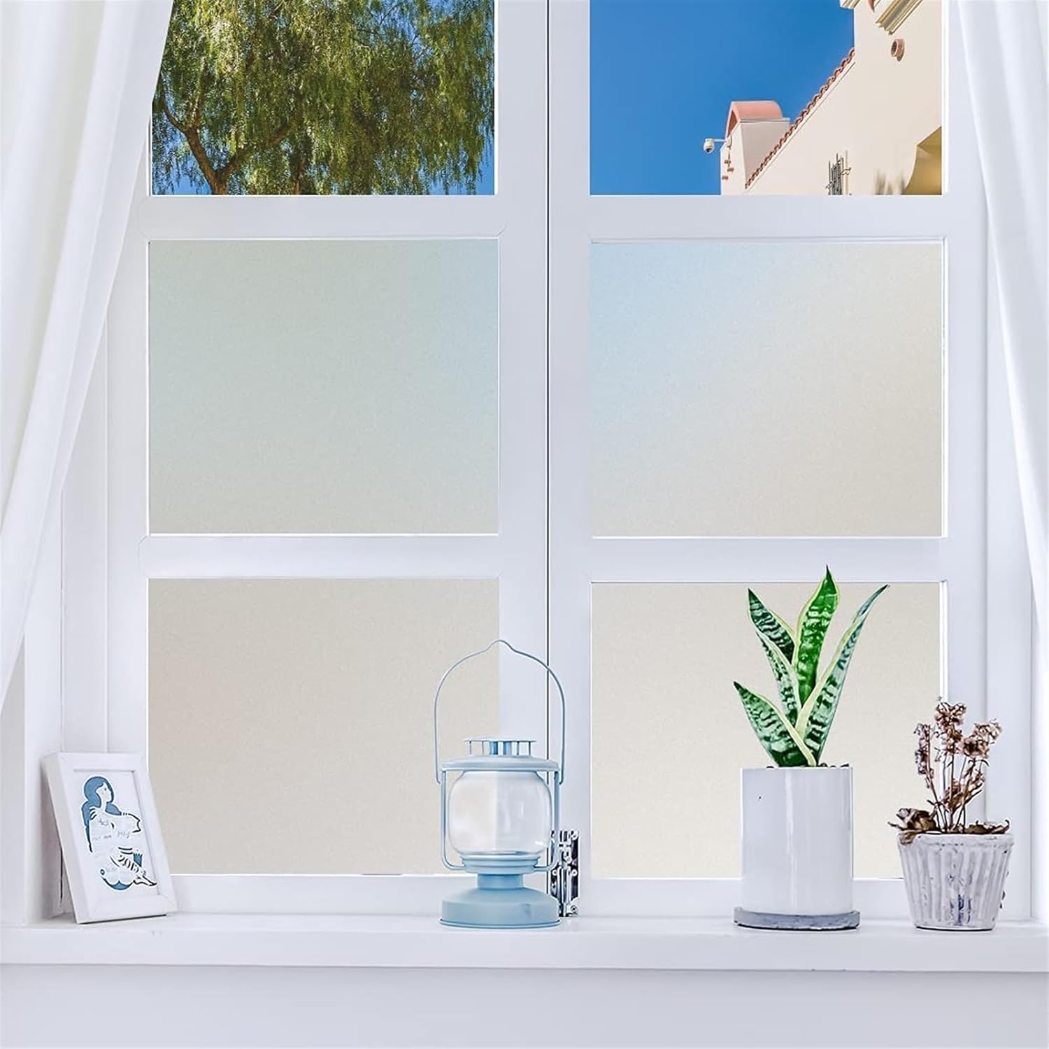 Bathroom Privacy Window Film Frosted Glass Window Film, Reusable Window Privacy Film, Static Clings UV Protection Sun Blocking Door Sticker for Home Bathroom Window Window Film(90x500cm)