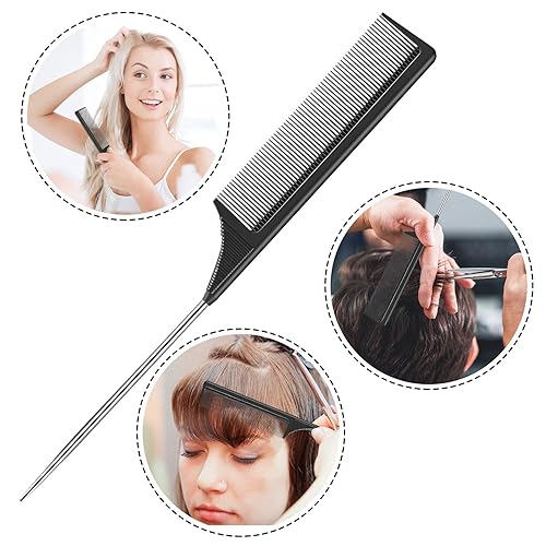Miniatura 5 de Leinuosen Paquete de 2 peines de cola de rata con punta de separación para mujer, peine para seccionar, separar, dividir, peinar el cabello, acero