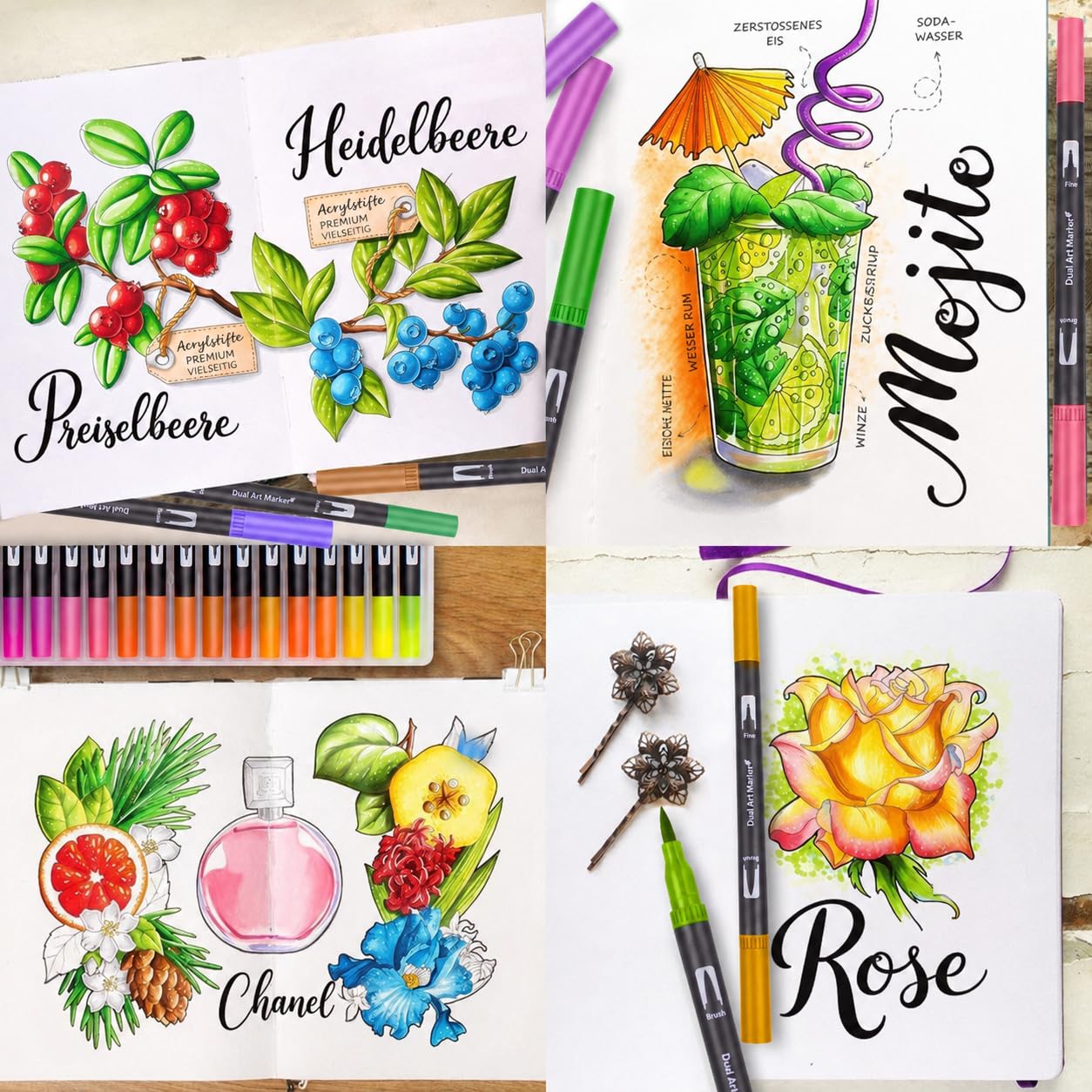 Filzstifte Dicke und Dünne 132 Farben, Dual Brush Pen Set mit Fineliner, Pinselstifte für Erwachsene im Etui, für Handlettering, Kalligraphie & Manga