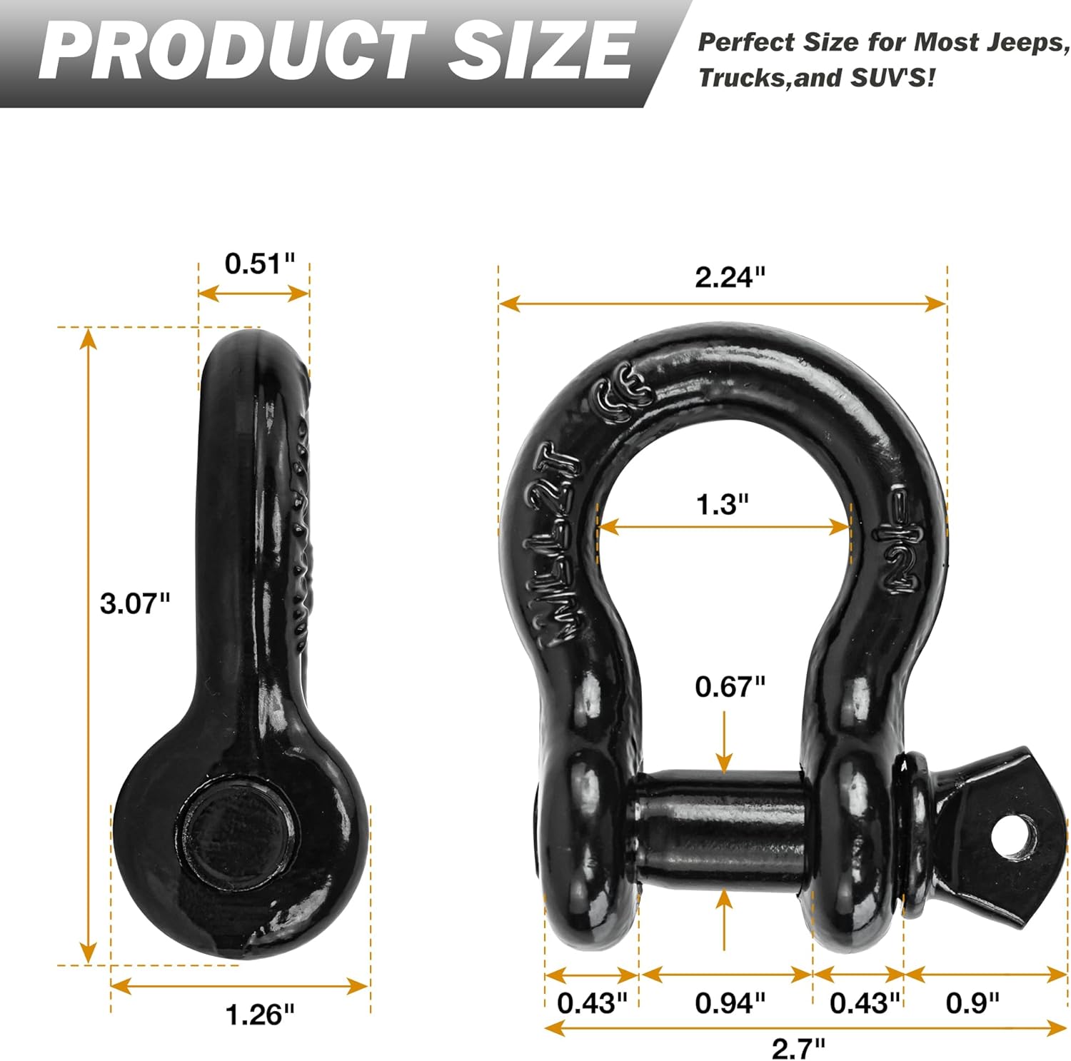 D Ring Shackle, 1/2" Clevis Shackle with 9/16 Inch Screw Pin, 26,400 lbs Break Strength, Heavy Duty Recovery Winch Shackle Black for Jeep Truck SUV Trailer ATV UTV - Image 3