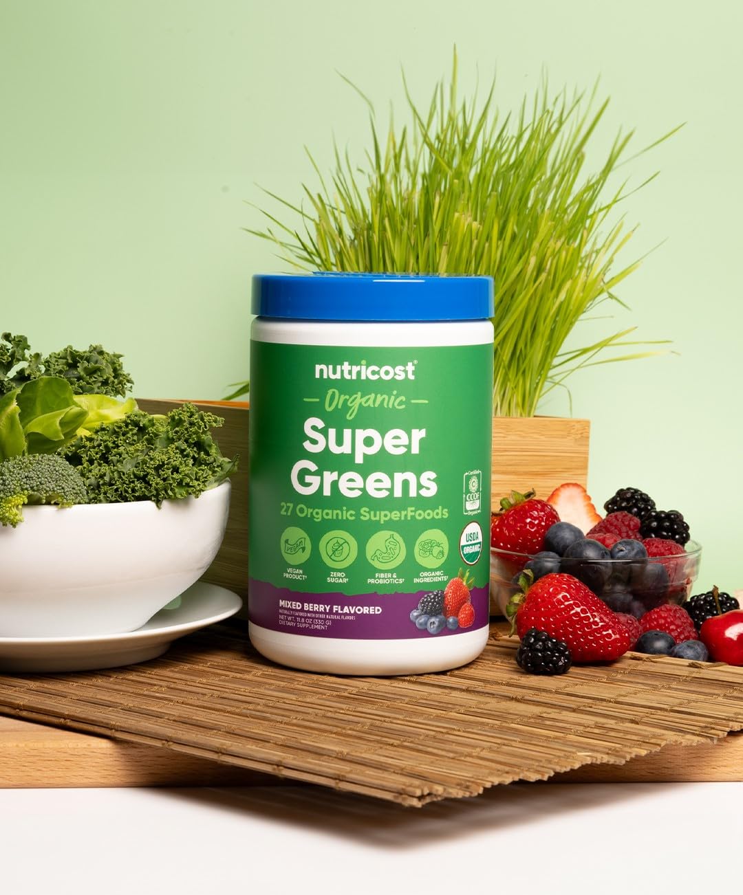 Nutricost Organic Super Greens Powder (Mixed Berry Flavor) 30 Servings — Amazon image 3