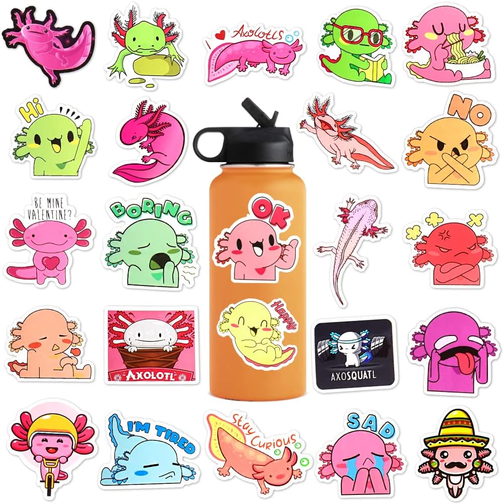 50Pcs Axolotl Stickers for Water Bottles Cute Axolotl Stickers for Boys