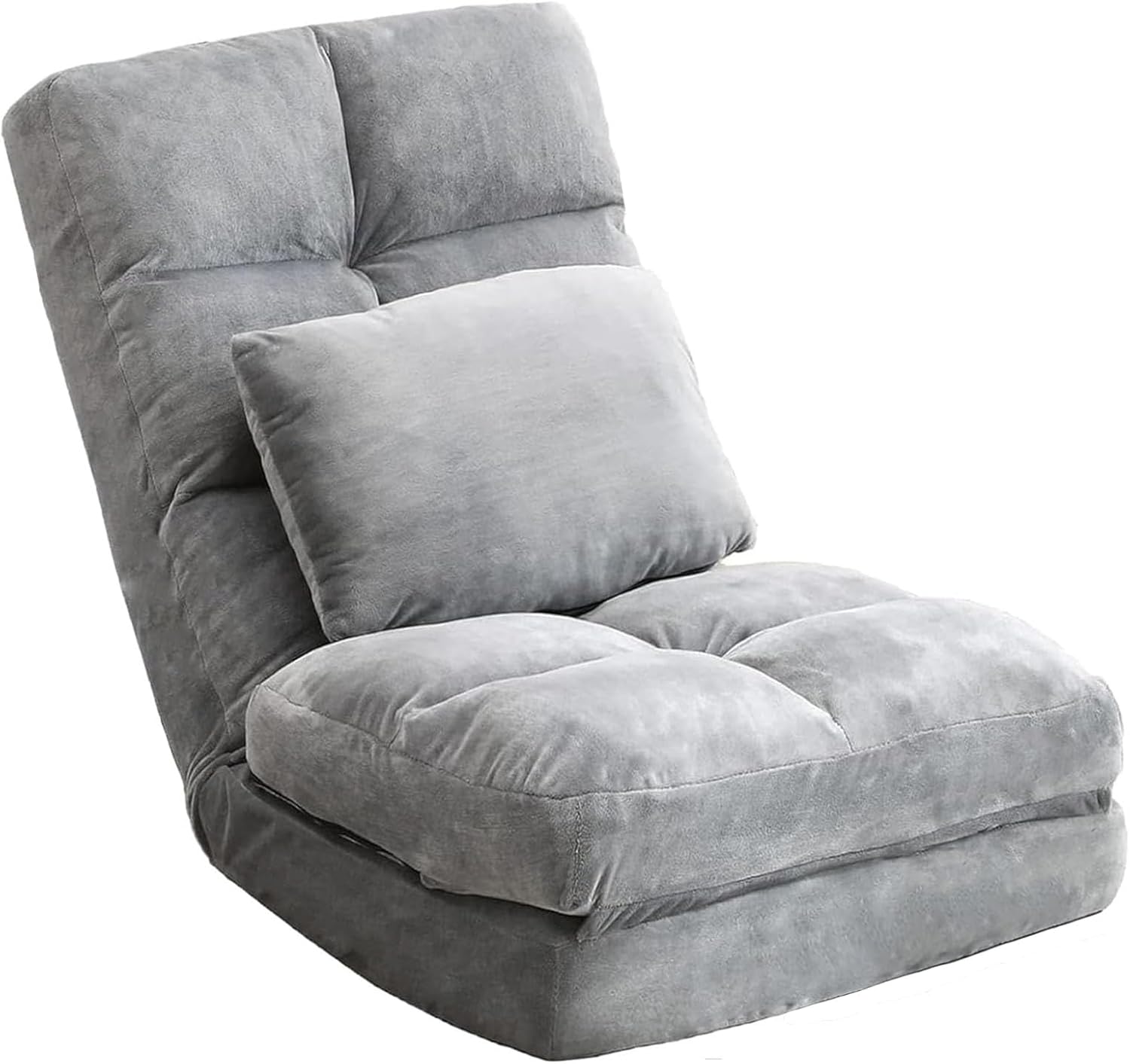 Indoor Chaise Lounge Sofa, Floor Chair with Back Support for Adults, 14 Angle Adjustment Recliner Chair, Folding Floor Lounger with Pillow (Grey)