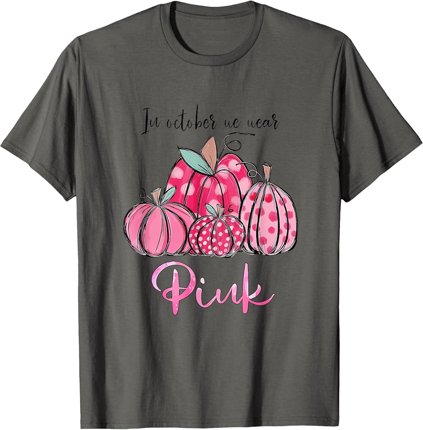 In October We Wear Pink Pumpkins Breast Cancer Awareness T-Shirt Giftpress Fashion
