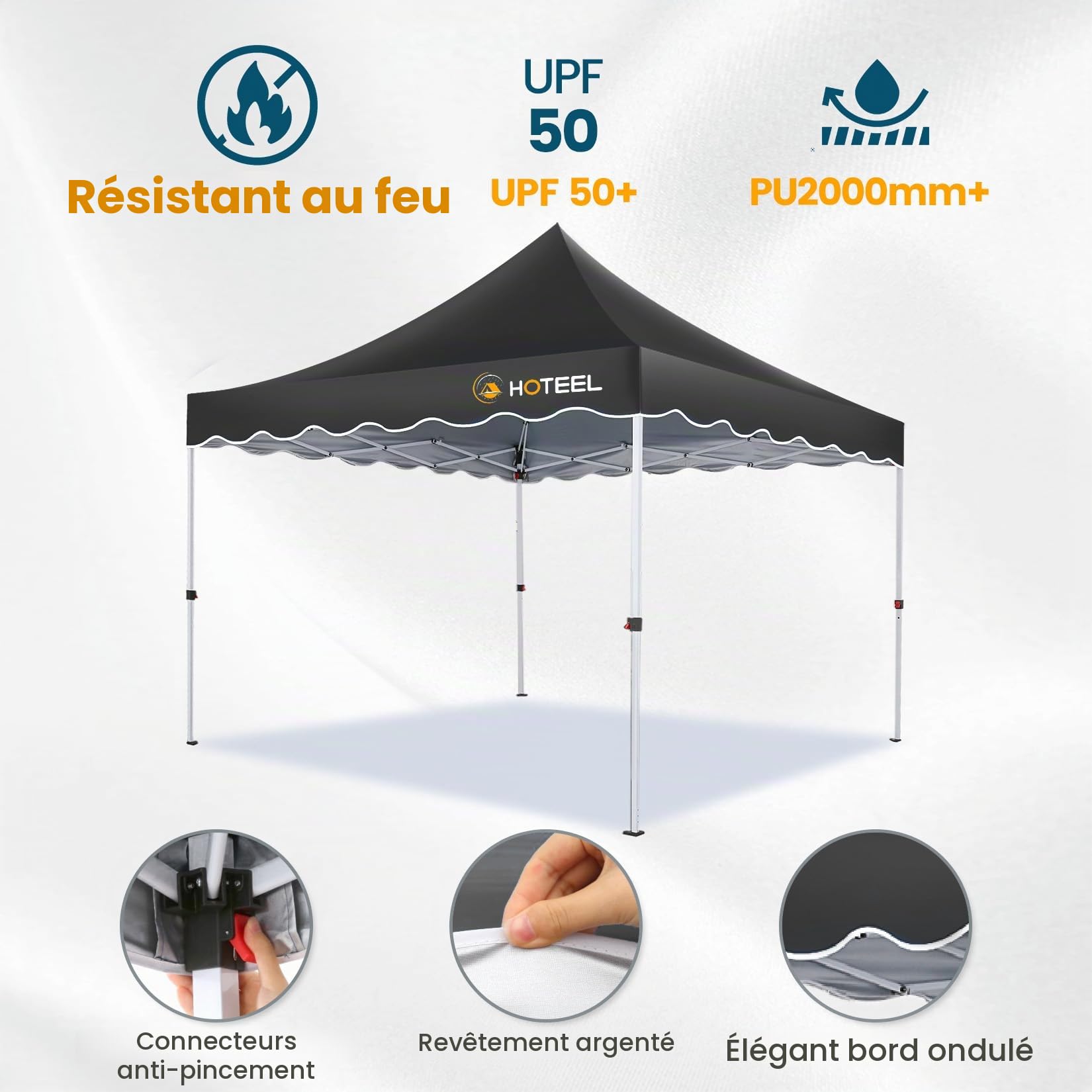 HOTEEL 3x3 Tonnelle Imperméable Stable Barnum 4 parois latérales (Noir)
