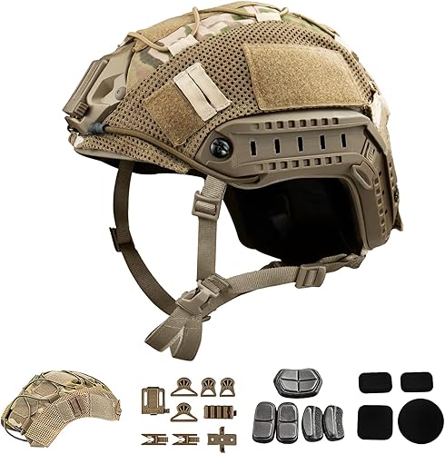 Miniatura 8 de TacSnake Casco táctico Airsoft Paintball rápido con cubierta de casco, PJ tipo táctico multifuncional protector NVG Mount para Multicam deportes