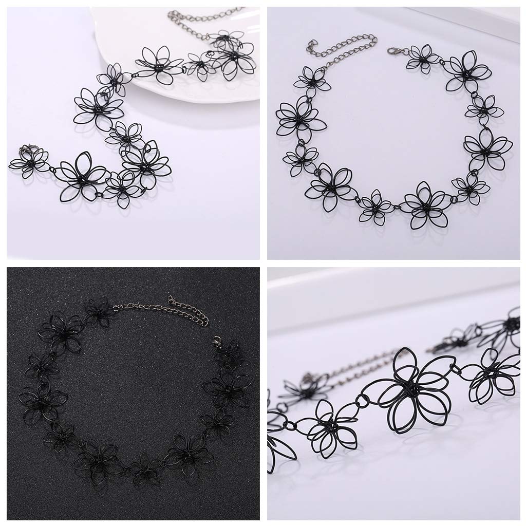 Asukohu Chain Necklace, Flower Necklace Short Floral Black Jewellery Women Collar Chain Statement