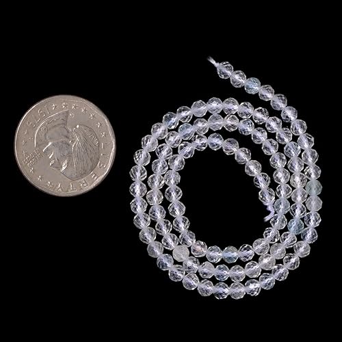 Miniatura 2 de Cuentas redondas facetadas de topacio blanco natural de 0.157 in, cuentas sueltas de 16 pulgadas para hacer joyas
