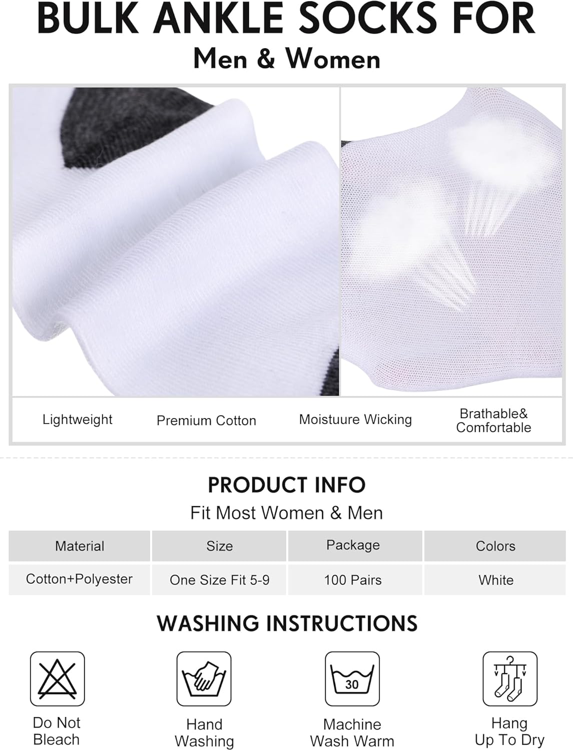 Tarpop Bulk Socks Mens Moisture Wicking Casual Sports Ankle Socks Bulk for Homeless Unisex Adult - Image 4