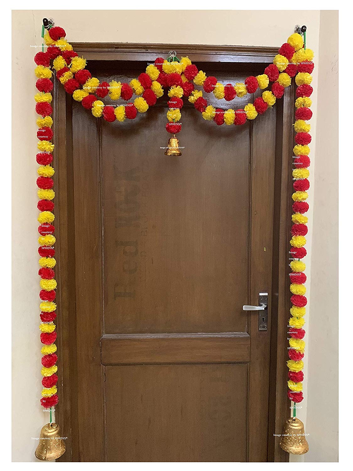 SPHINX Artificial Marigold Fluffy Flowers Garlands Door Toran Set/Door Hangings for decoration (Approx. 100 X 152 cms) (Yellow and Red)