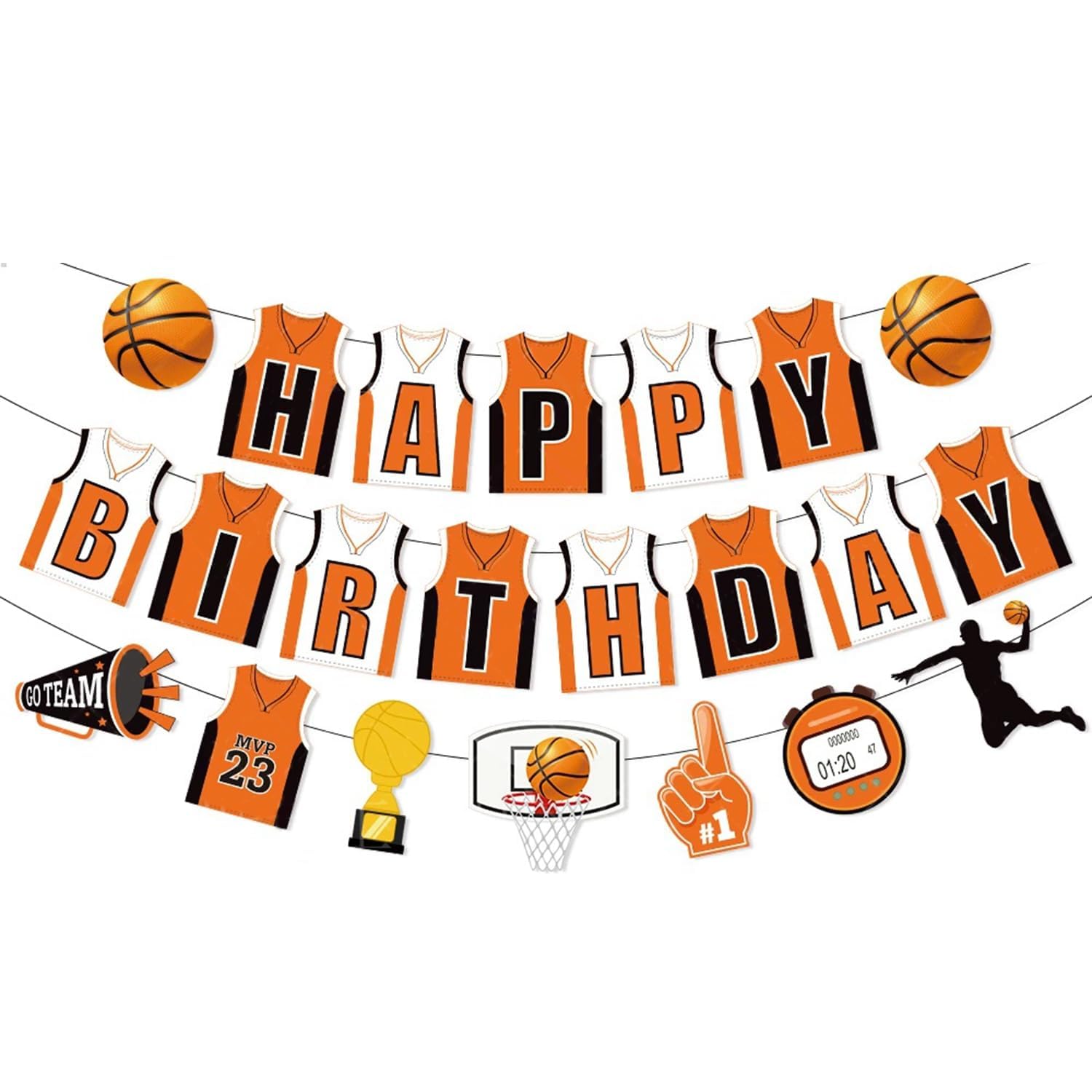 Basketball Birthday Decorations, Basketball Birthday Banners, Basketball Balloons, Sports Themed Party Birthdays Photo Prop Pennant, Basketballs Party Decorations Supplies for Boys Girls