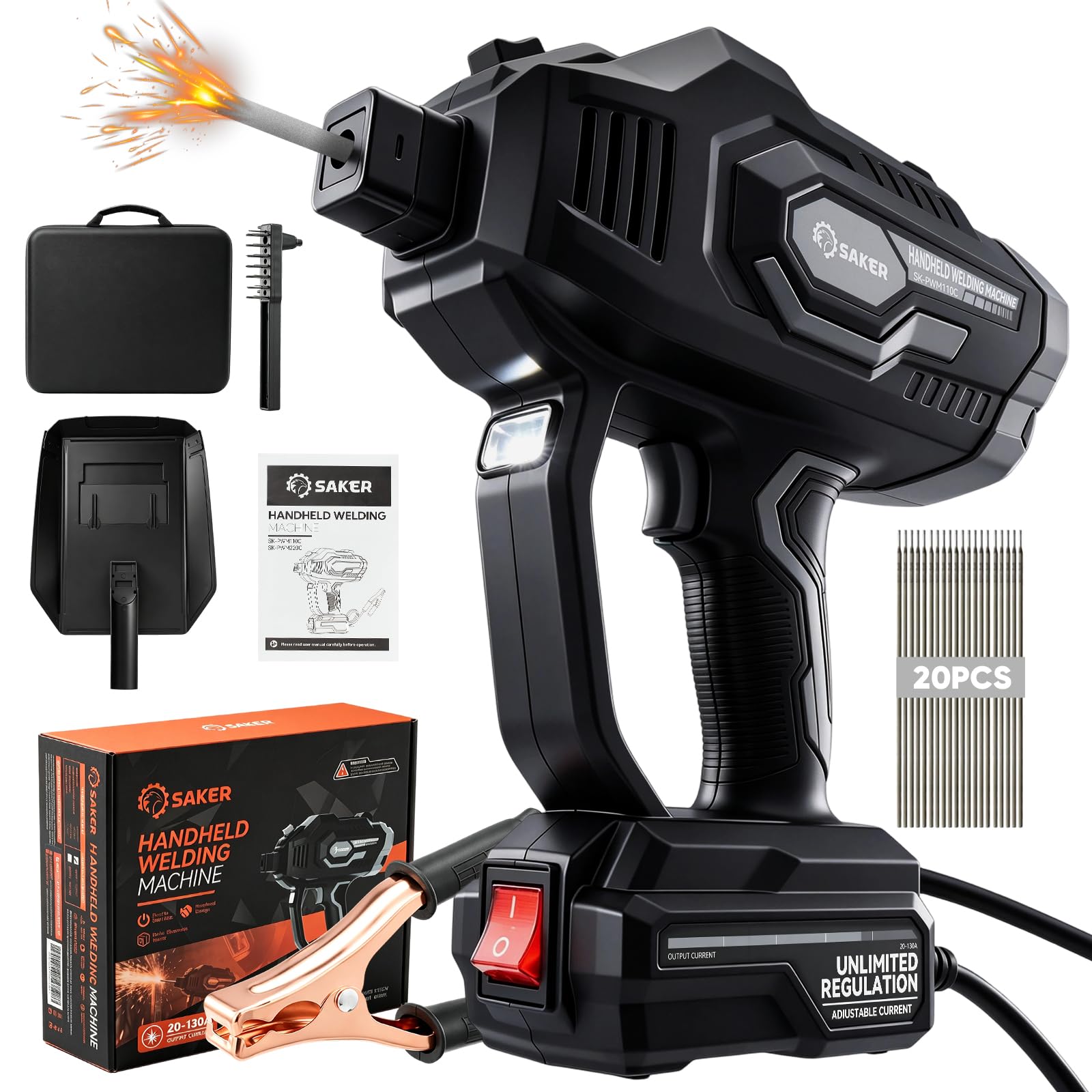 Saker 130A Handheld Stick Welder, 110V Inverter with Digital Display