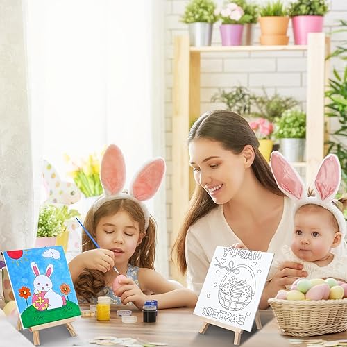 Miniatura 4 de Tenceur Juego de 48 piezas de recuerdos de fiesta de pintura para niños con 12 paneles de lona predibujados y caballete de madera, juego de macetas